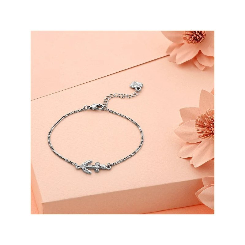 Women's Silver Tone Anchor Charm Bracelet with Adjustable Chain